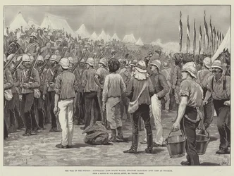 La guerra in Sudan, la fanteria australiana (Nuovo Galles del Sud) marcia verso il campo a Souakim